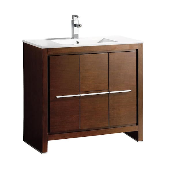 Fresca Allier 36 in. Bath Vanity in Wenge Brown with Ceramic Vanity Top in White with White Basin