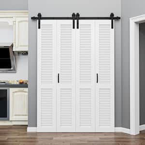 50 in. x 84 in. Solid Core White Finished MDF Louver Closet Bi-Fold Sliding Barn Door Slab with Hardware Kit