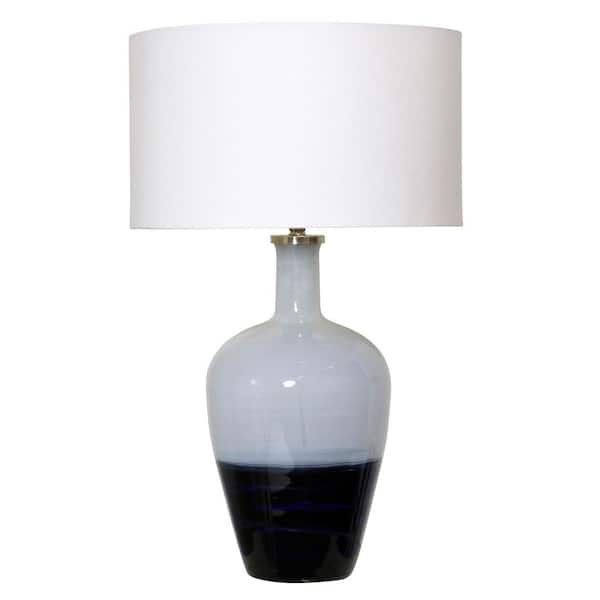 StyleCraft Andean 29 in. White/Blue Transitional No Design Bedside Table Lamp for Bedroom with White Linen Shade