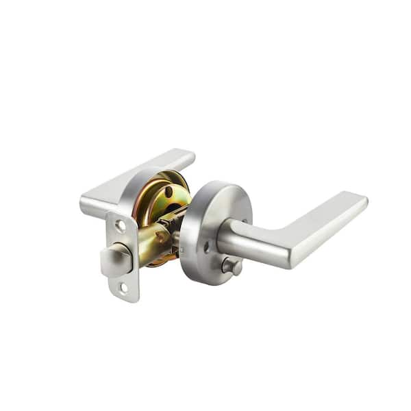 Contra Collection Modern Satin Nickel Grade 3 Privacy Bed/Bath Door Handle with Lock