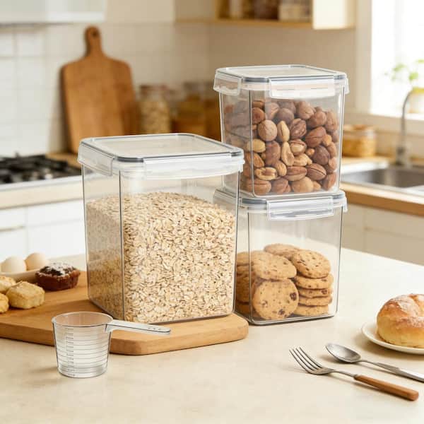 Polypropylene Storage Containers for Kitchen Organization, Pantry Organizing, Storing Rice and Baking Supplies (3-Pack)