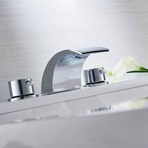 8 in. Widespread Double Handle Waterfall Bathroom Faucet with Pop-Up Drain and Supply Lines in Brushed Chrome
