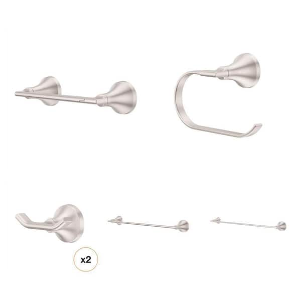 Vedra Brushed Nickel Bath Hardware Set: 24 in. & 18 in. Towel Bars, Hook, Ring, Toilet Paper Holder (5-Piece)