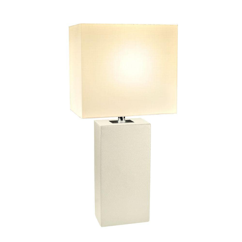 White Modern Leather Nightstand Lamp with Rectangular Shade