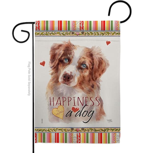 Breeze Decor 13 in. x 18.5 in. Red Australian Shepherd Happiness Dog Garden Flag Double-Sided Readable Both Sides Animals Decorative