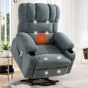 Blue Linen Recliners Power Lift Recliner Chair Recliners for Elderly with USB and 2-Cup Holders