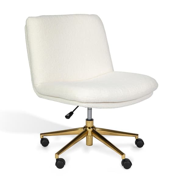 Eloise Fabric Swivel Office Chair in Off White/Polished Brass