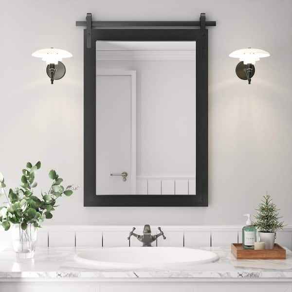 PRIMEPLUS 18 in. W x 26 in. H Medium Rectangle Mirror Wood Framed Wall Mirror Bathroom Mirror Vanity Mirror Accent Mirror in Black