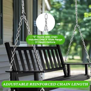 4 ft. Wood Patio Porch Swing Outdoor With Chains and Curved Bench, Black