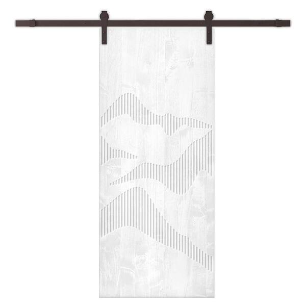 CALHOME 34 in. x 84 in. White Stained Pine Wood Modern Interior Sliding Barn Door with Hardware Kit