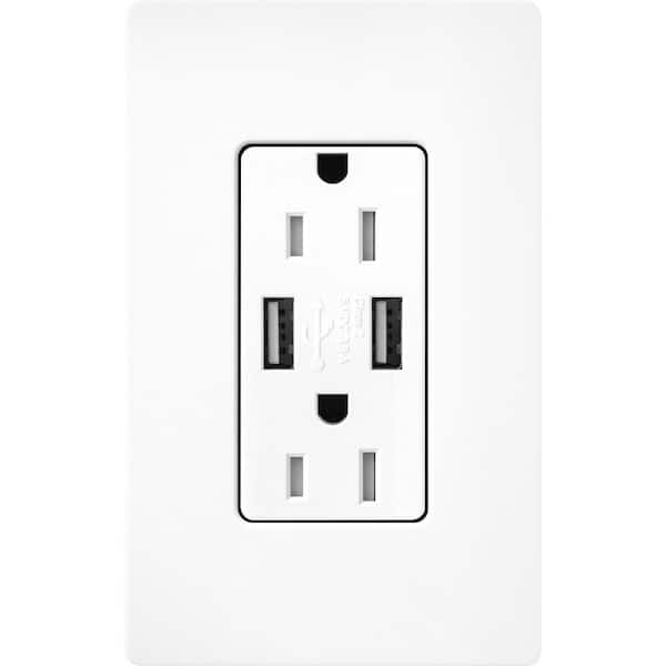 Claro 15 Amp USB Duplex Outlet, Brilliant White (SCR-15-UBTR-BW)