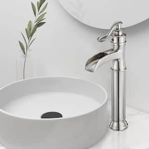 Single Handle Single Hole Bathroom Faucet with Drain Kit Included in Brushed Nickel for Vessel Sinks(Valve Included)