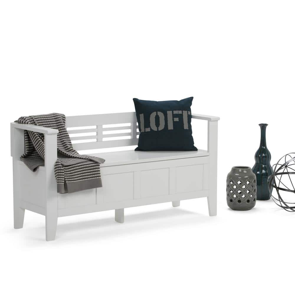 Elegant White Solid Pine 48" Entryway Storage Bench with Backrest