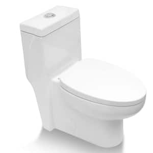 Ceramic Dual Flush 1.1/1.6 GPF Elongated 12'' Rough-In One Piece Toilet in Glossy White with Soft Clsoing Seat