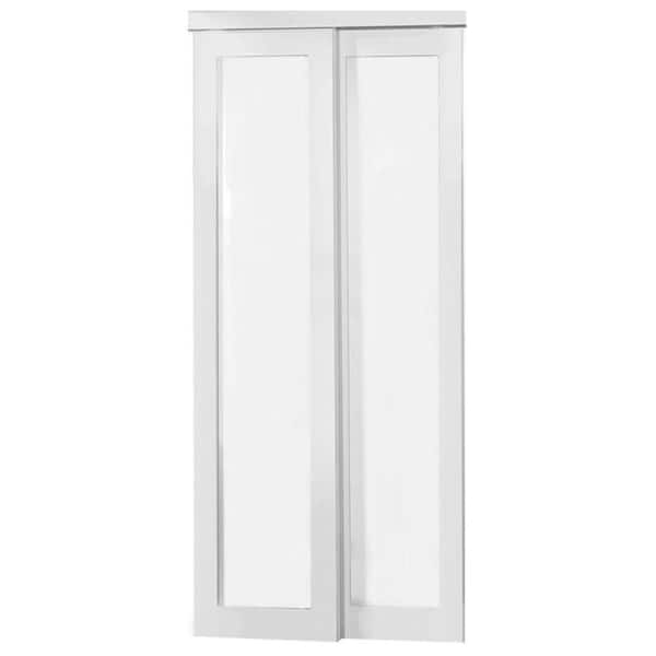 TRUporte 48 in. x 80.50 in. 2010 Series Off White 1-Lite Composite Universal Grand Sliding Door