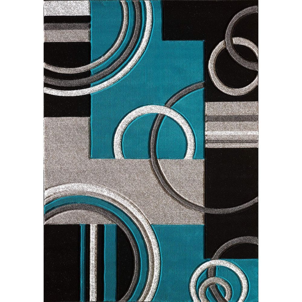 Blue Polypropylene 4 ft. x 6 ft. Geometric Indoor Area Rug