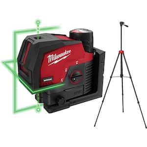 M12 12-Volt Lithium-Ion Cordless Green 125 ft. Cross Line & Plumb Points Laser Level Kit with 3.0 Ah Battery and Tripod