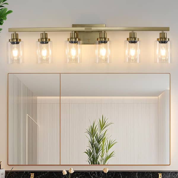 36.8 in. 6-Light Gold Vanity Light with Clear Glass Shade