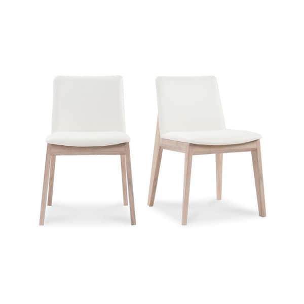 Evren Cream White Vegan Leather Padded Seat Solid White Oak Dining Chair (Set of 2)