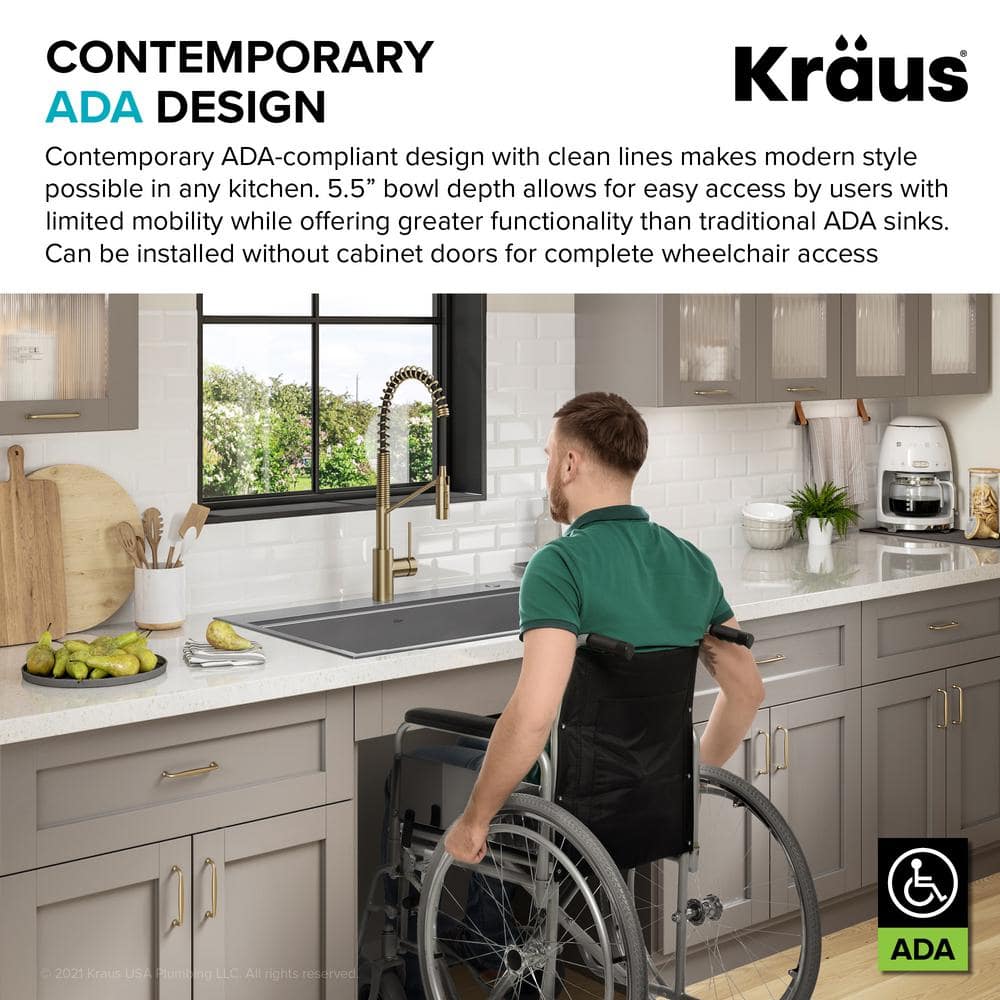 Kore ADA 33-Inch Stainless Steel Single Bowl Kitchen Sink with Accessories