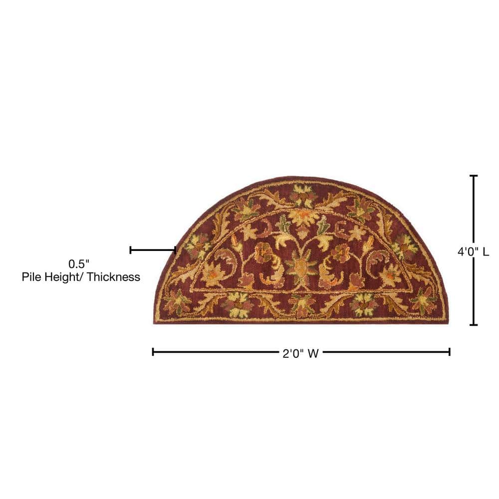 Elegant Wine & Gold Hand-Tufted Wool Hearth Rug, 2' x 4'