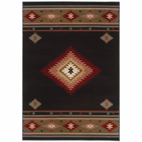 HomeRoots Green and Black 2 ft. x 3 ft. Southwestern Area Rug
