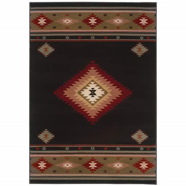 Green and Black 2 ft. x 3 ft. Southwestern Area Rug