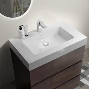 30 in. Single Sink Freestanding Rose Wood Bath Vanity with White Solid Surface Top Unassembled without Drain and Faucet