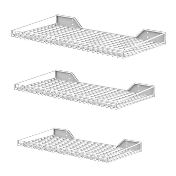 Mixed-Size Wall-Mounted Garage Storage Shelves for Closet and Laundry Room, White (3-Pack)