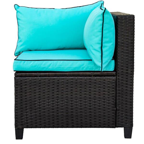 Mondawe 7 Pieces Rattan Wicker Patio Set U Shape Sectional Outdoor Furniture With Green Cushions And Accent Pillows Mdp 1112 The Home Depot - Wicker Patio Pillows