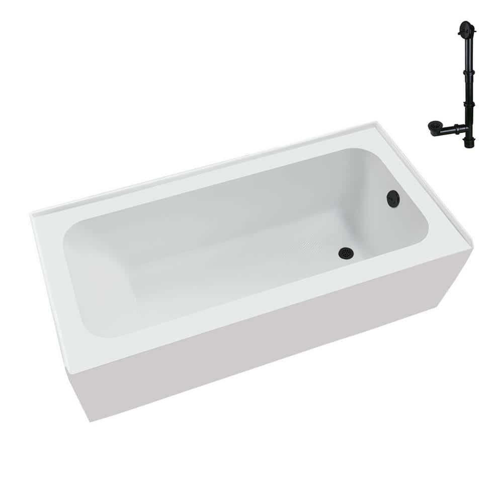 Glossy White Rectangular Acrylic Alcove Bathtub with Matte Black Trim