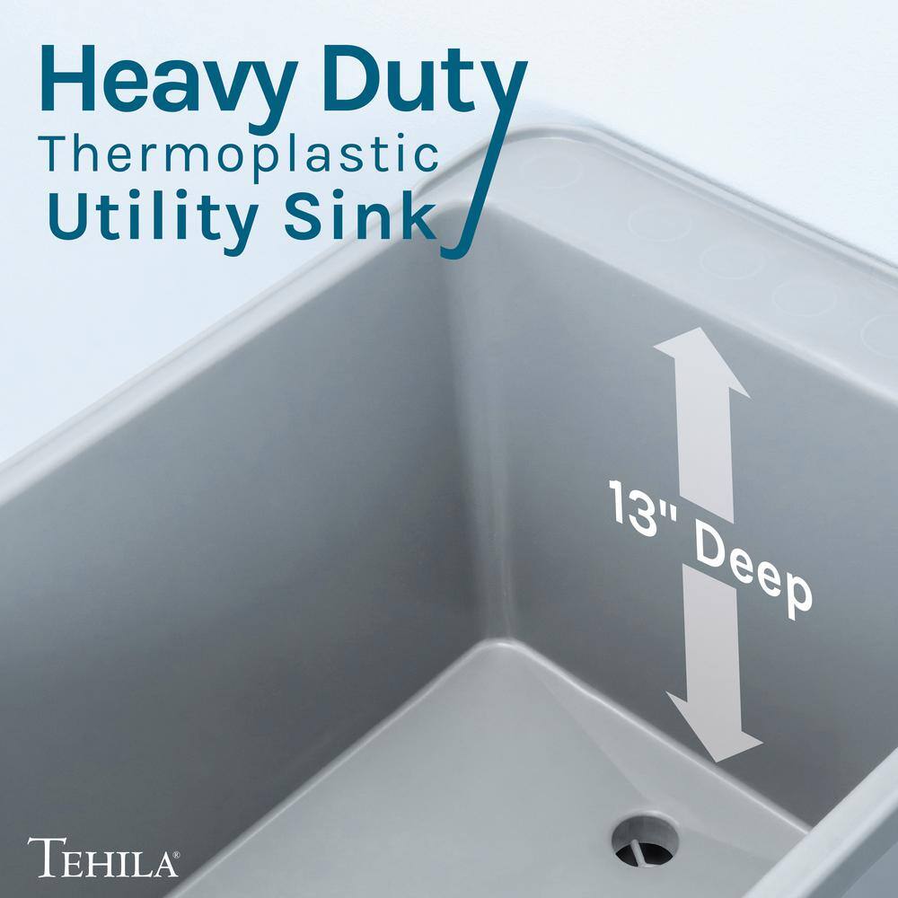Gray Thermoplastic Freestanding Utility Sink with Chrome Faucet and Sprayer