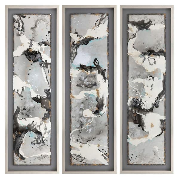 Benjara Modern Abstract Painting 3-Piece Framed Canvas Wall Art (21 in. x 66 in.)