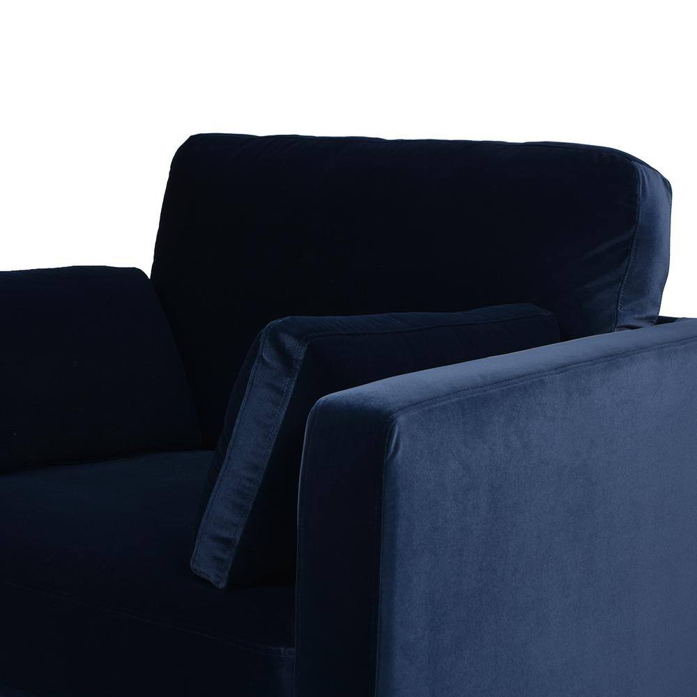 Knox Dark Navy Blue Velvet Armchair with Birch Legs