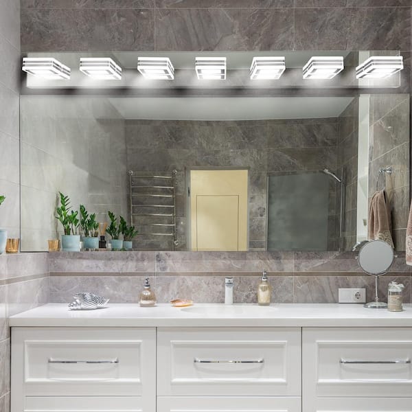 45.3 in. 7-Light Chrome LED Vanity Light Over Mirror Bath Wall Lighting Fixtures