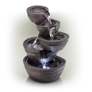 13 in. Tall Indoor/Outdoor Tabletop Tiering Bowls Fountain with LED Lights