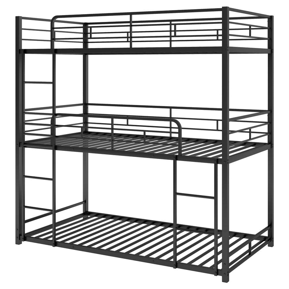 URTR Black Twin Over Twin Metal Triple Bunk Bed, Heavy Duty Low Bunk ...