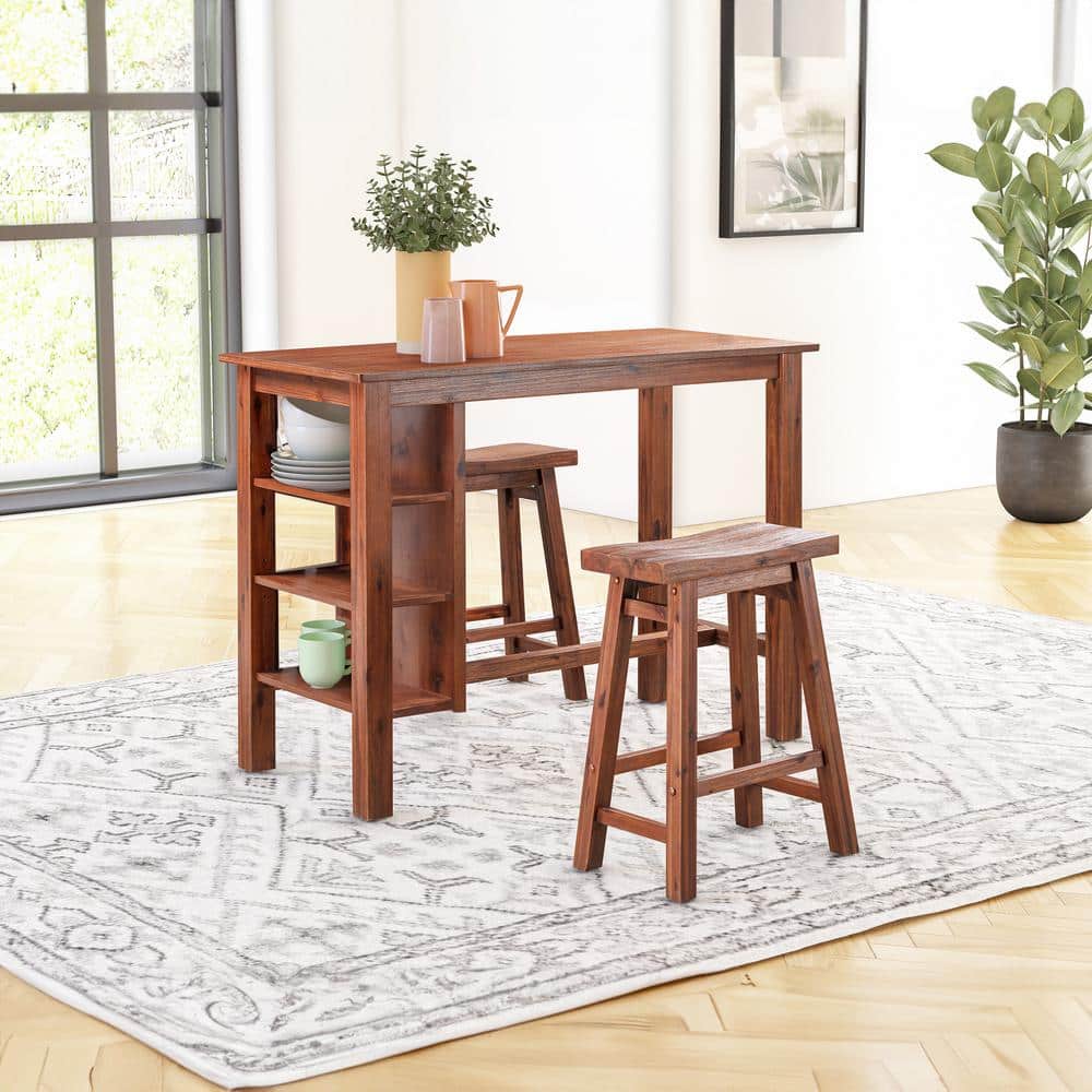 Chestnut Reclaimed Wood Counter Height Dining Table with Shelves