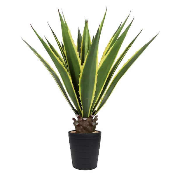 38 in. Yellow Green Artificial Agave Succulent Plant in Tiered Pot