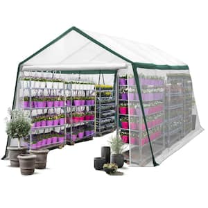 102 in. W x 82.8 in. D x 86.4 in. H Medium White Greenhouse, Roll-up Zipper Entry Doors and 3 Large Roll-Up Side Windows