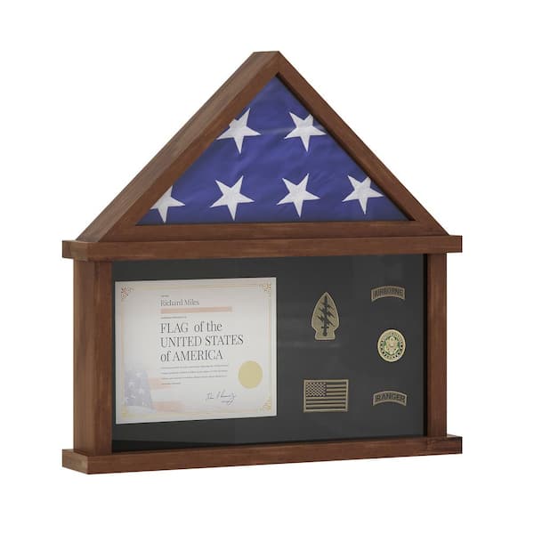 Carnegy Avenue Quincy Flag and Certificate Display Case, Solid Pine Wood Flag Shadow Box Fits 9x5 Folded Burial Flag, Dark Brown Finish