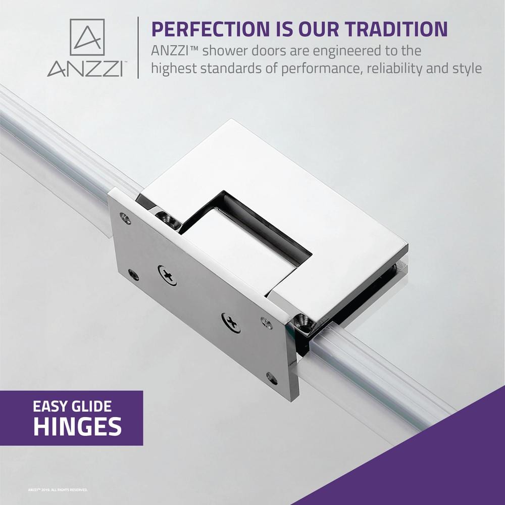 ANZZI 72" x 30" Frameless Polished Chrome Hinged Shower Door