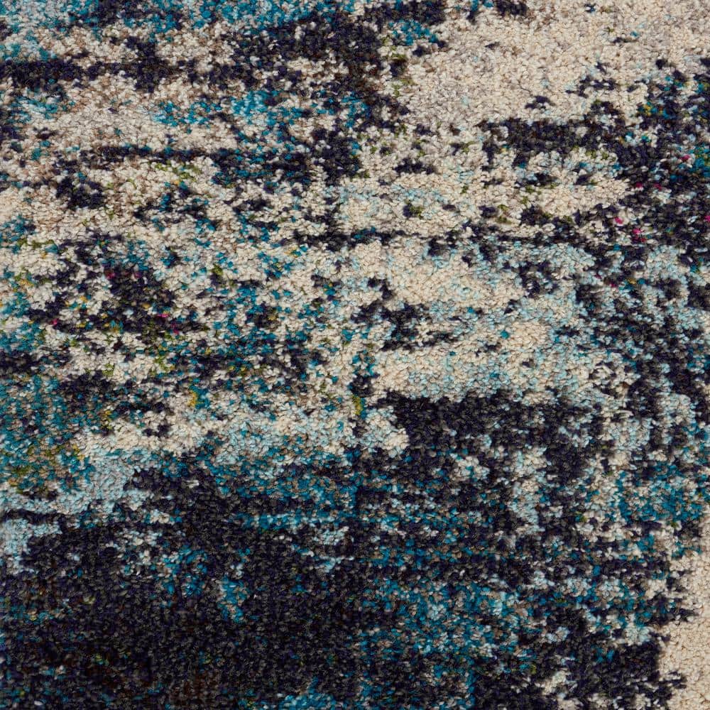 Celestial Swirl 9' x 12' Ivory & Teal Blue Abstract Synthetic Rug