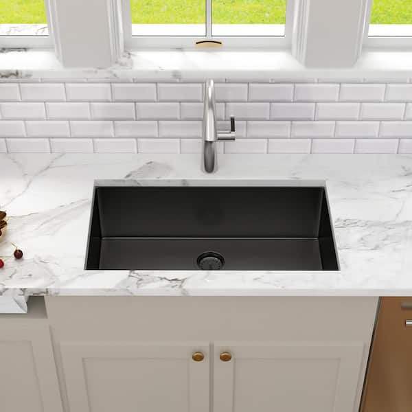 Kichae 33 in. Undermount Single Bowl 18 Gauge Gunmetal Black