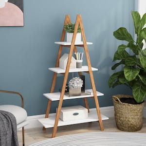 4-Shelf White A Frame Stepped MDF Wooden Bookshelf, Holds 22 lbs. (31.5 in. x 11.81 in. x 53.54 in. )