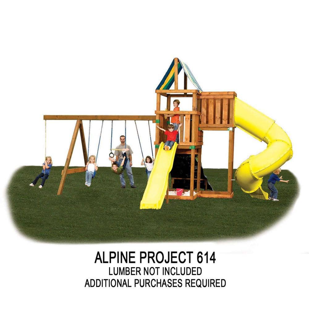 Wooden Playground System with Slide, Swing, and Fort