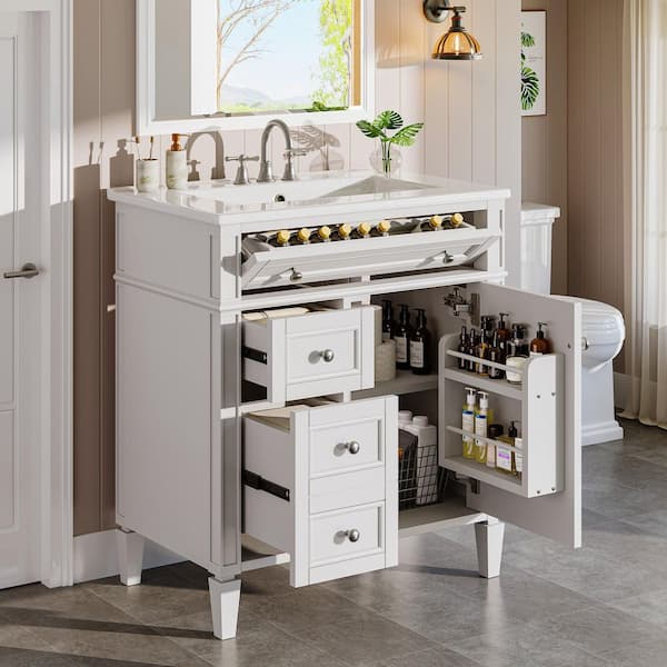 30 in. Single Sink White Bath Vanity with White Cultured Marble Top