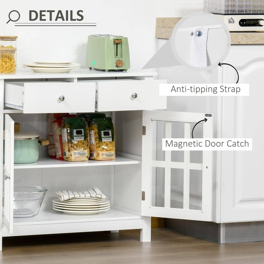 Modern White Sideboard Buffet with Glass Doors and Drawers