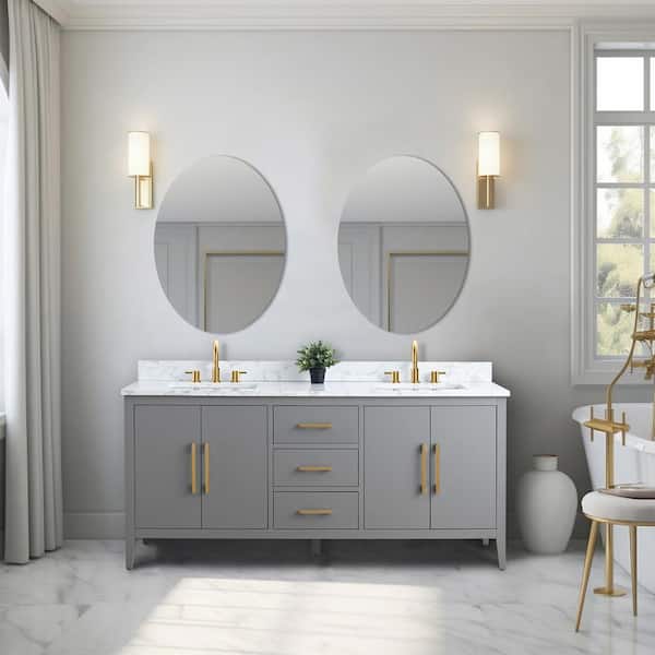 Vanity Art 72 in. W x 22 in. D x 34 in. H Double Sink Bathroom Vanity Cabinet in Cashmere Gray with Engineered Marble Top