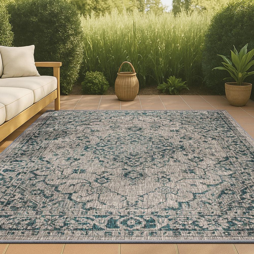 Rozetta Boho Medallion Gray/Teal 3 ft. 1 in. x 5 ft. Textured Weave Indoor/Outdoor Area Rug price history on PriceWatchPro